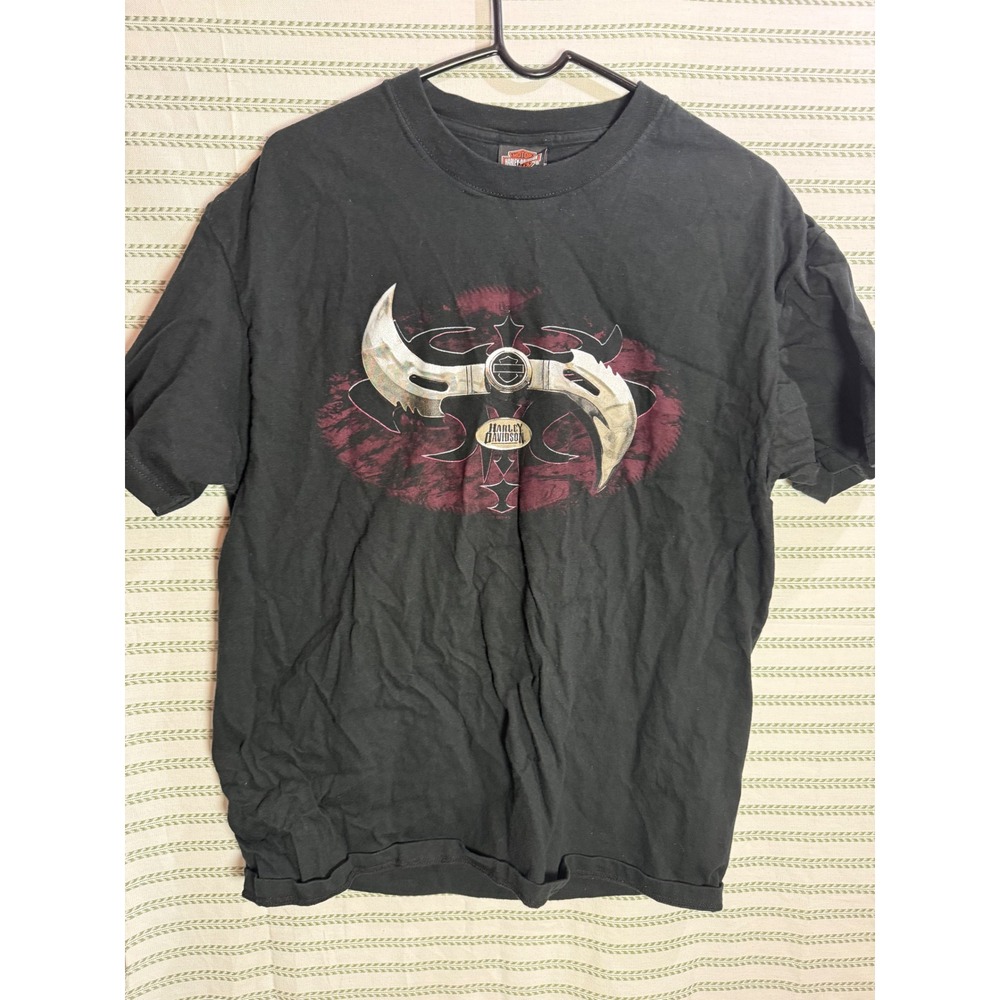 Harley Davidson 2000s Mens T Shirt Black Graphic H&M Dover Ohio Dealer Large